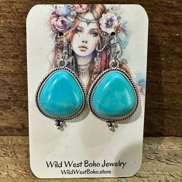 Turquoise Earrings - Elegant Natural Stone Design, Boho Navajo , Ships in Gift - Picture 3 of 8